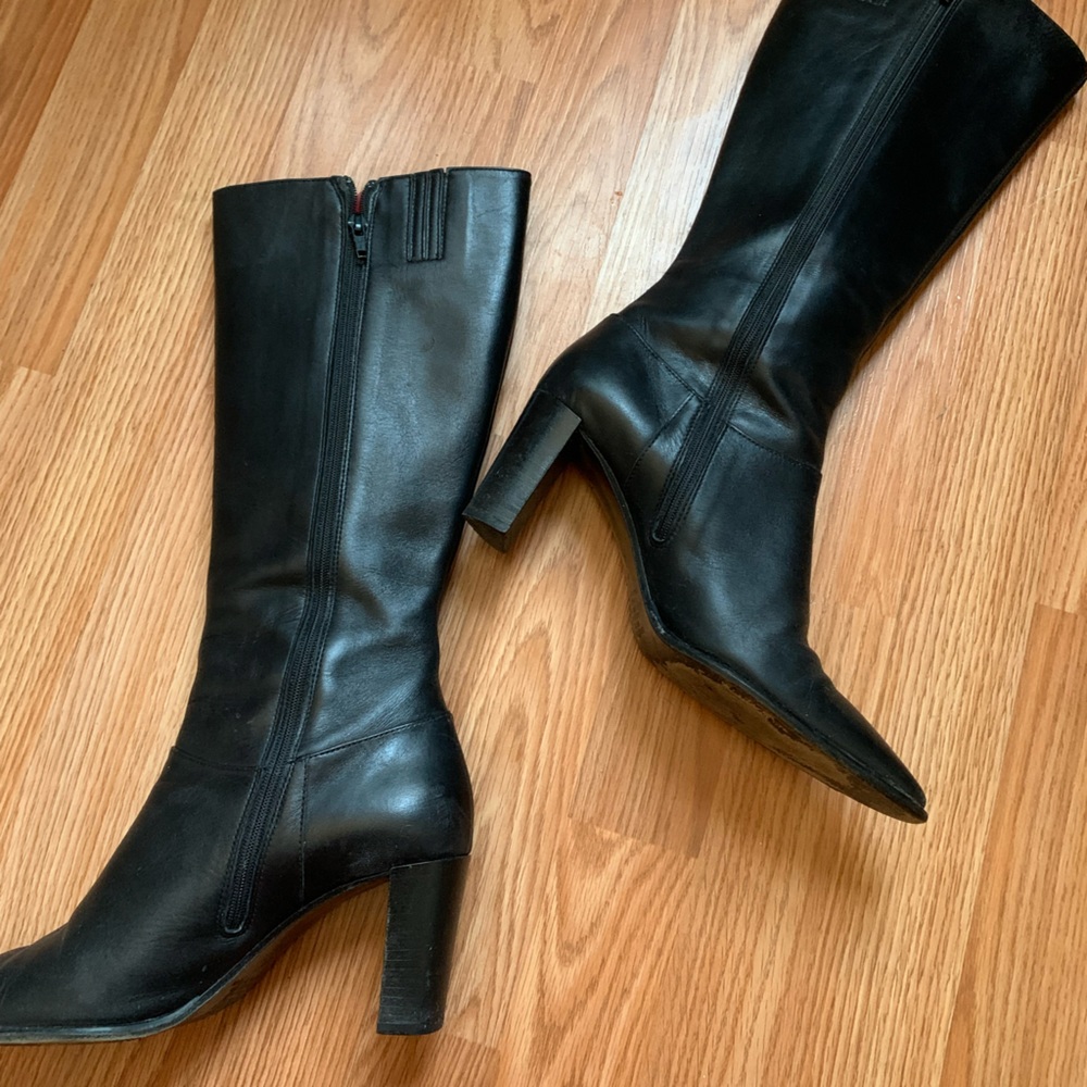 Black Italian Leather Knee-High Boots